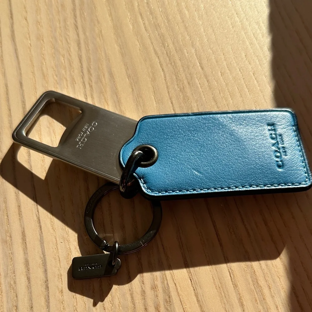 NWOT Coach Blue Leather Key Holder with Bottle Opener